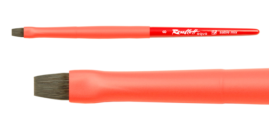 Кисть соболь-микс плоская 8 на короткой ручке Aqua Red flat