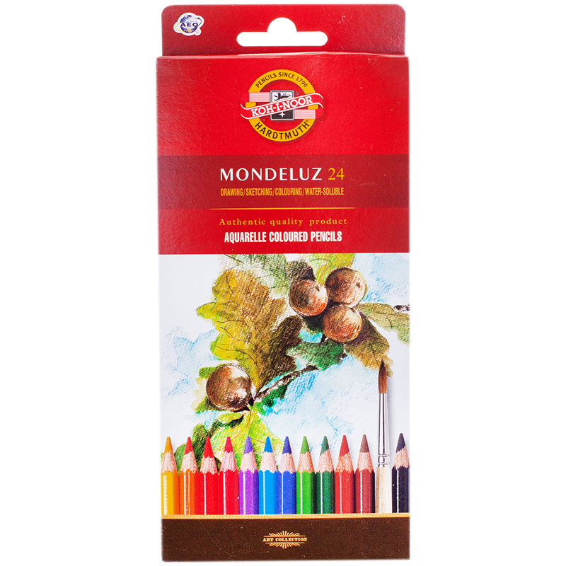 KOH-I-NOOR 3718 Набор высококачественных акварельных  цветных  карандашей "Mondeluz", 24 цвета, в картонной  коробке