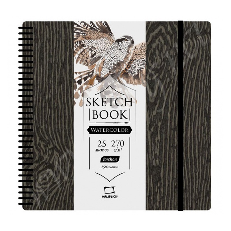 Скетчбук Малевичъ для акварели "Black wood", Torchon, 250 г/м, 21х21, 25л