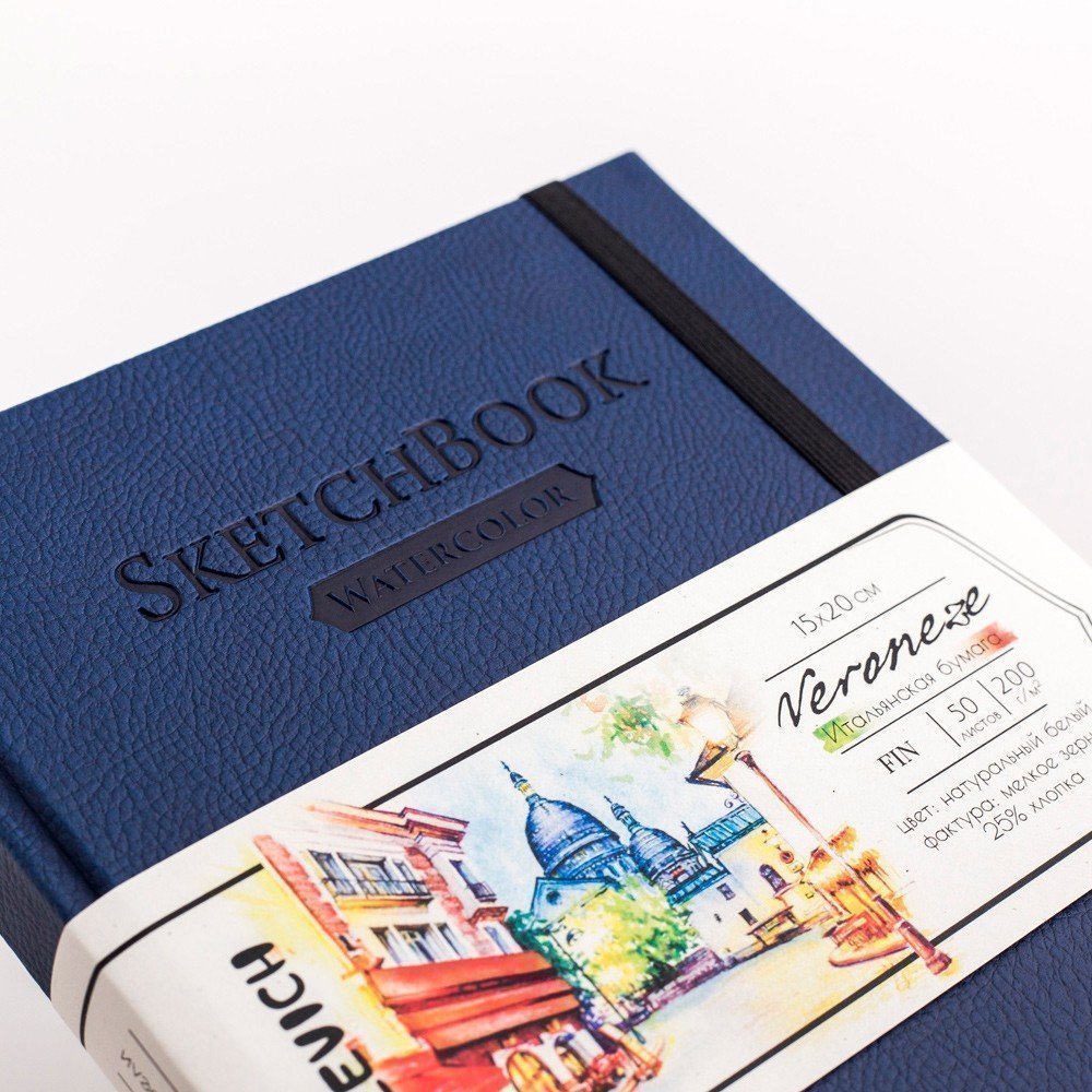 Скетчбук Малевичъ для акварели Veroneze, темно-синий, 200 г/м, 14,5х14,5 см, 40л
