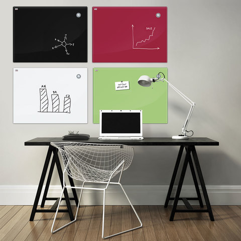 Доска магнитно-маркерная стеклянная (60x80 см), КРАСНАЯ, OFFICE, "2х3"