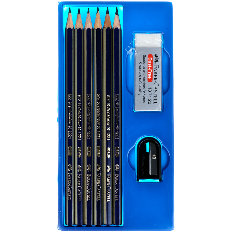 Набор чернографитовые карандаши Goldfaber 1221 с ластиком и точилкой, твердость 2Н,НВ,В,2В,4В,6В