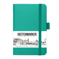 Блокнот для зарисовок Sketchmarker 140г/кв.м 9*14см 80л твердая обложка Изумрудный