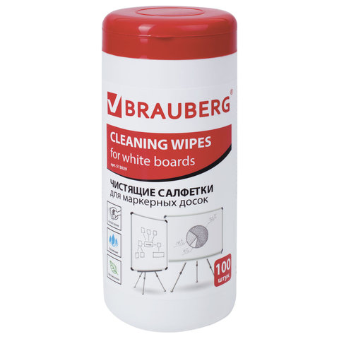 Чистящие салфетки для маркерных досок BRAUBERG, в тубе 100 шт.