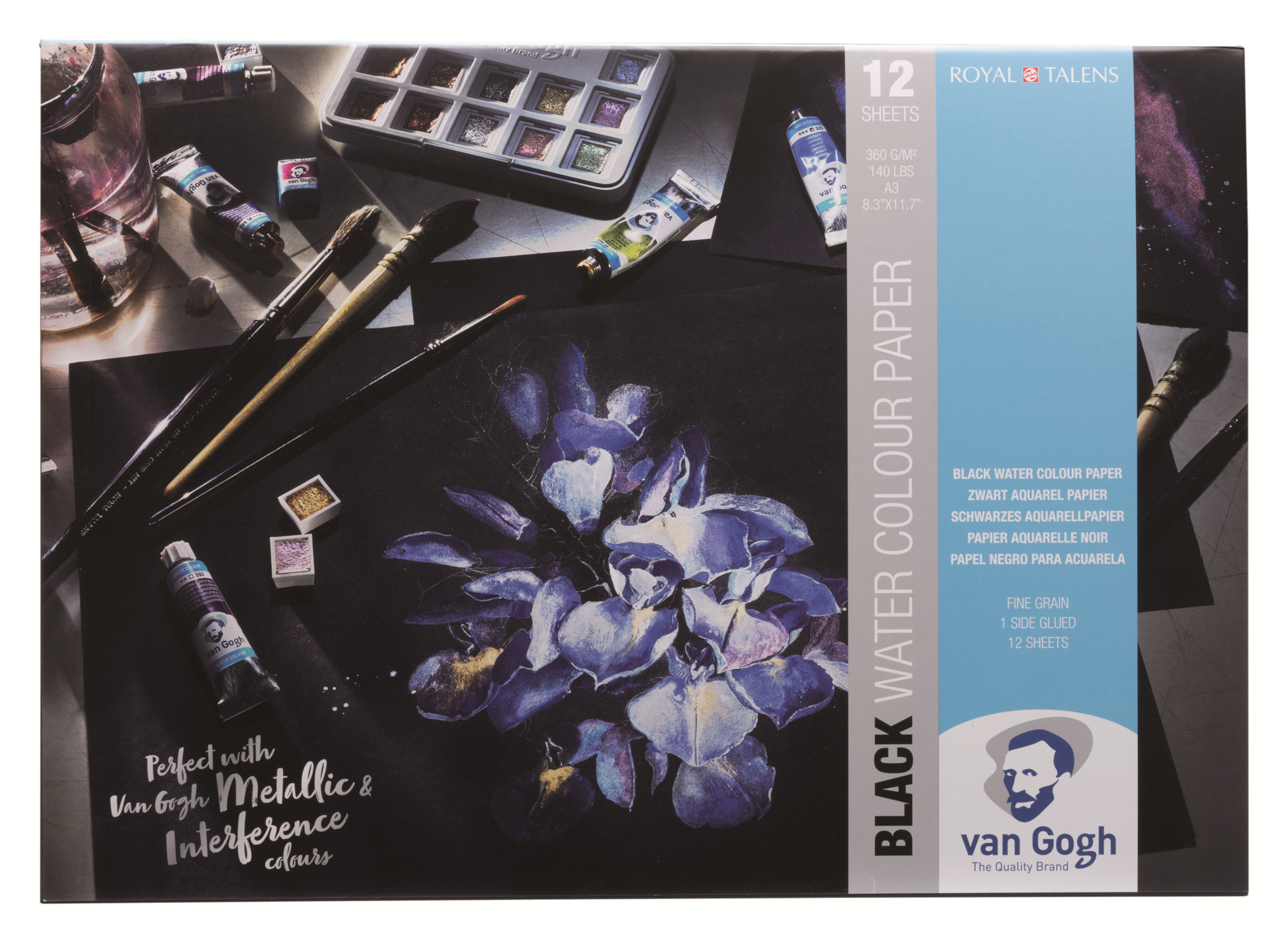 Альбом для акварели Van Gogh 360г/м2 (целлюлоза) 29,7*42см черная бумага 12л склейка по 1 стороне