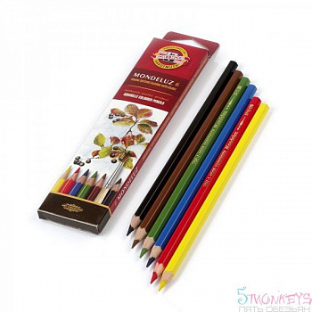 KOH-I-NOOR 3715 Набор акварельных  цветных карандашей "Mondeluz", 6 цветов, в картонной  коробке