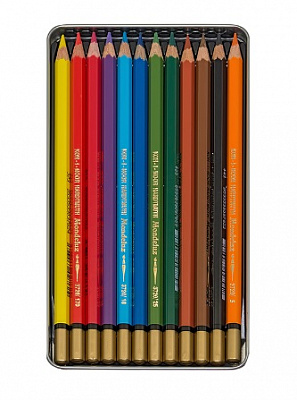 KOH-I-NOOR 3722  Набор высококачественных акварельных цветных карандашей "Mondeluz", 12 цветов, в жестяной упаковке