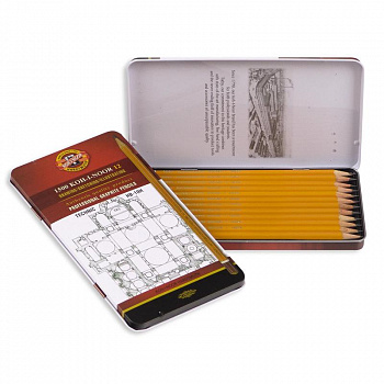 KOH-I-NOOR 1502/1 Набор профессиональных чернографитных карандашей "Technic" (HB-10H) 12 шт в металле