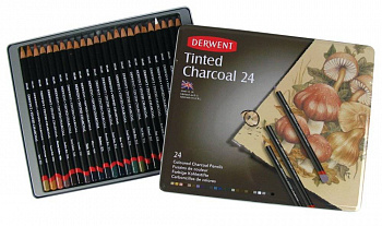 Набор цветных угольных карандашей Tinted Charcoal 24шт. в металлической коробке