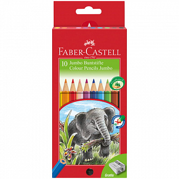 Цветные карандаши Faber Castell JUMBO с точилкой, набор цветов, в картонной коробке, 10 шт.