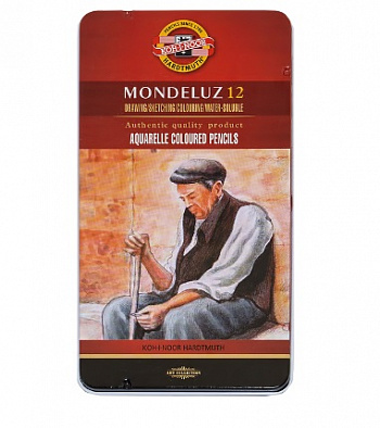 KOH-I-NOOR 3722  Набор высококачественных акварельных цветных карандашей "Mondeluz", 12 цветов, в жестяной упаковке