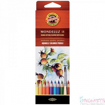 KOH-I-NOOR 3717 Набор акварельных  цветных карандашей "Mondeluz", 18 цветов, в картонной  коробке