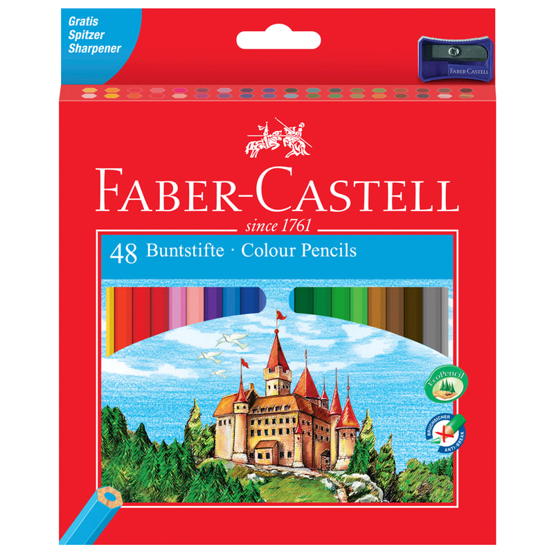 Цветные карандаши Faber Castell ECO ЗАМОК с точилкой, набор цветов, в картонной коробке, 48 шт.