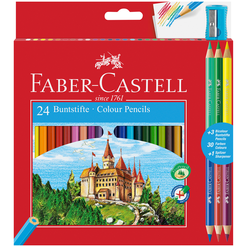 Карандаши цветные Faber-Castell "Замок", 24цв.+6цв.+точилка, картон, европодвес