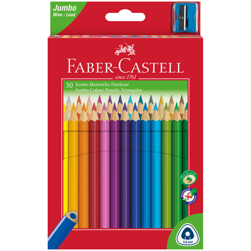 Цветные карандаши Faber Castell JUNIOR GRIP с точилкой, набор цветов, в картонной коробке, 30 шт.
