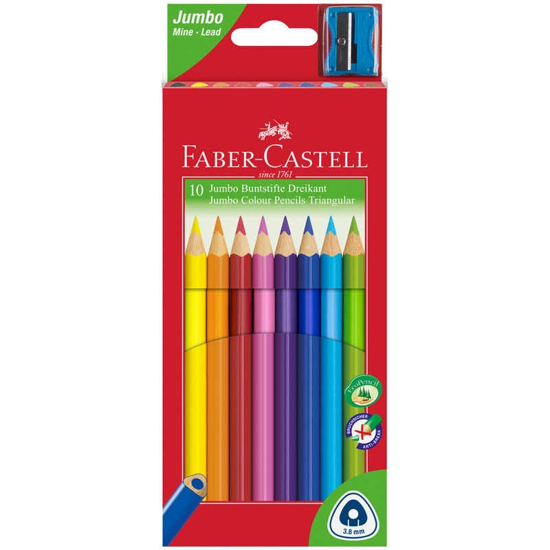 Цветные карандаши Faber Castell JUNIOR GRIP с точилкой, набор цветов, в картонной коробке, 10 шт.