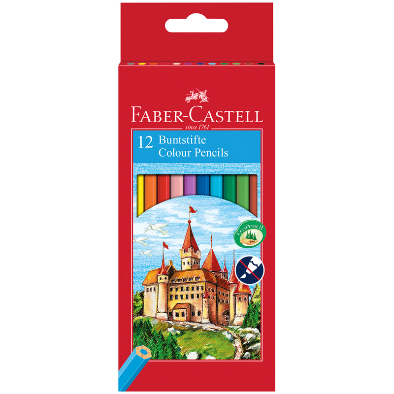 Цветные карандаши Faber Castell ECO ЗАМОК с точилкой, набор цветов, в картонной коробке, 12 шт.