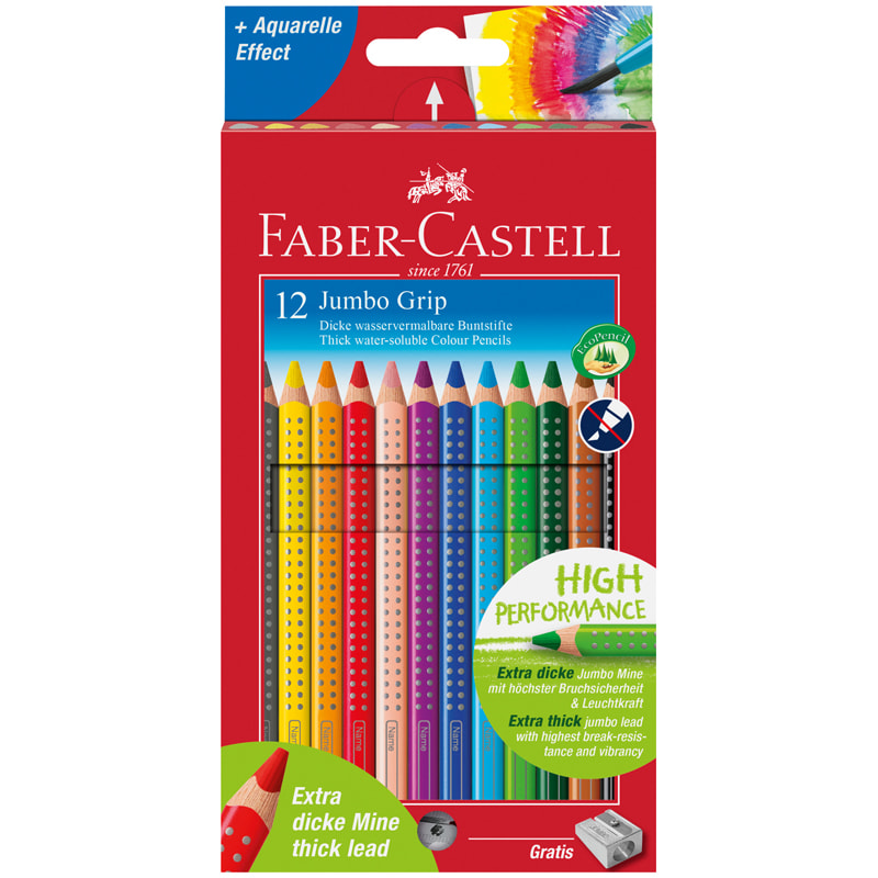 Цветные карандаши Faber Castell JUMBO GRIP с точилкой, 12 шт
