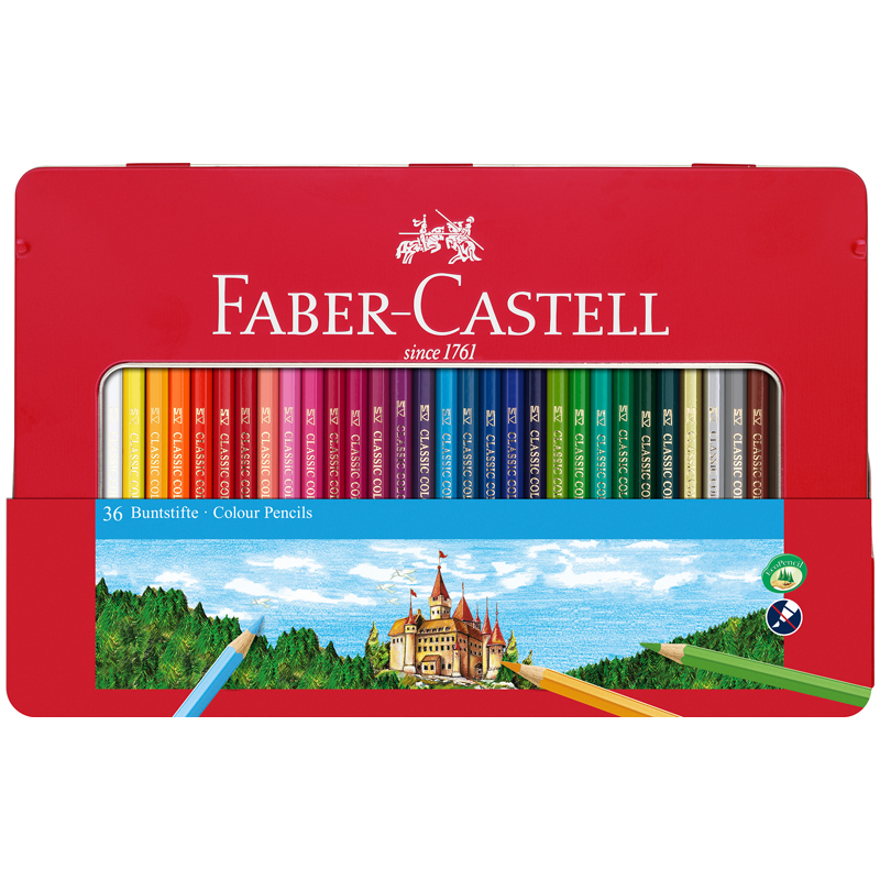 Карандаши цветные Faber-Castell "Замок", 36цв.в металлической коробке.